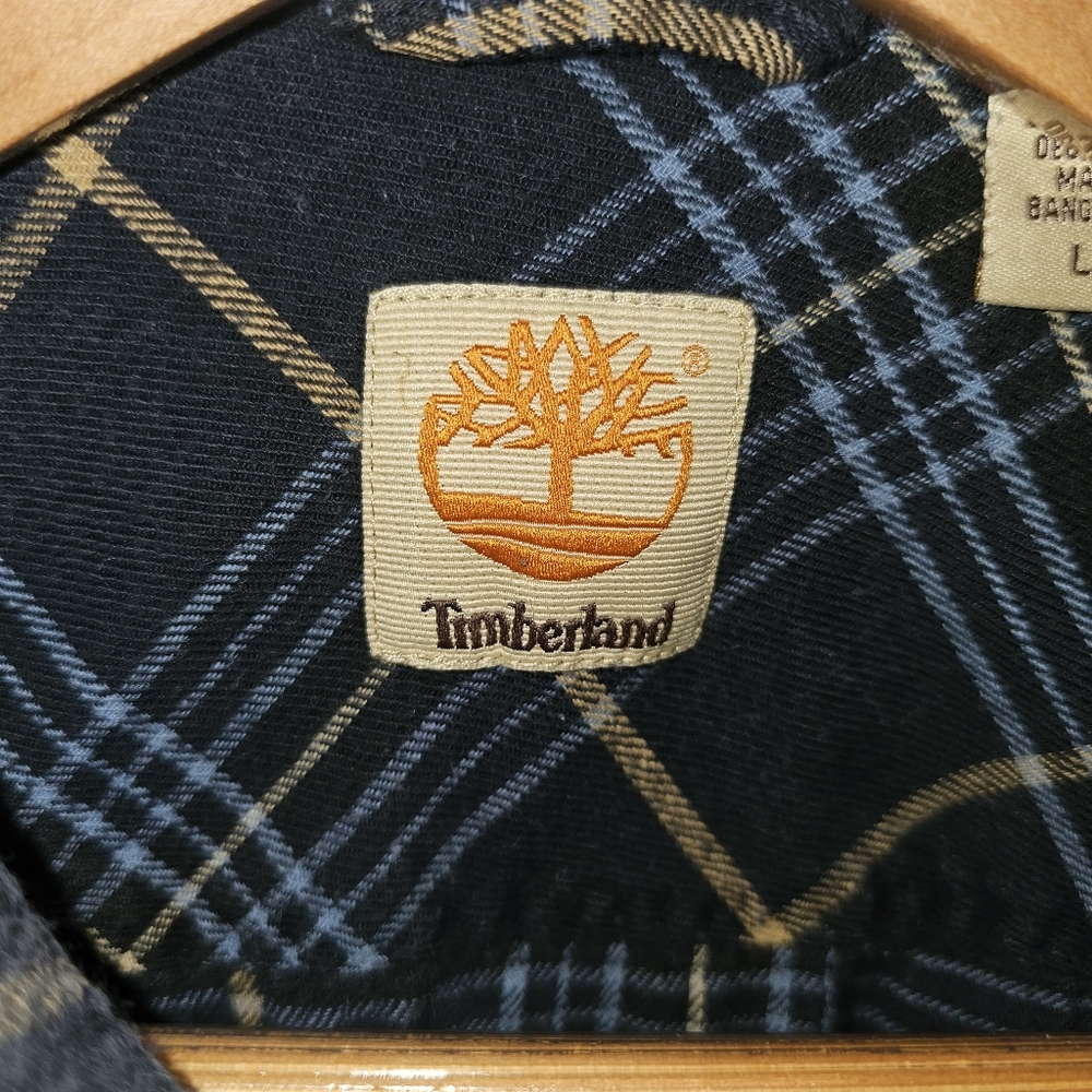 Timberland L Men's Black Plaid Shirt with Blue & Cream Stripes - Picture 6 of 10